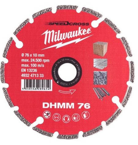 Алмазний диск DHMM 76 мм для M12 FCOT для бетону, черепця, цегла MILWAUKEE, фото 1