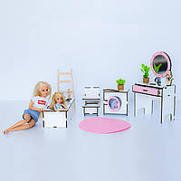 "Ванна New" набір лялькових меблів NestWood для Барбі, біло-рожева