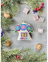 Ялинкова текстильна прикраса новорічна "Хатинка заквітчана" ручної роботи, handmade святковий декор