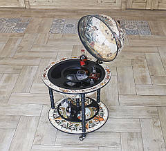 Підлоговий глобус-бар двоярусний на коліщатках "Карта світу" дерев'яний зі сферою Ø450 мм