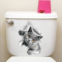 Наклейка 3D UKC в туалет ( Серый Кот)