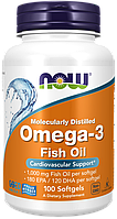 Омега 3 Now Foods Omega-3 100 капсул softgels, жирные кислоты омега-3