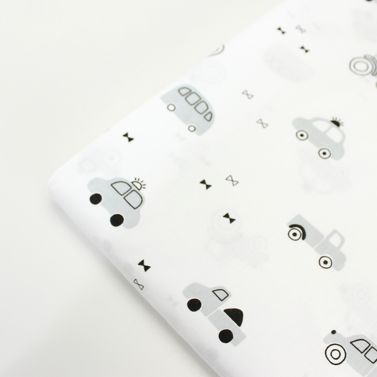 Лоскуток.Бязь "Машинки" сірі на білому No М-3132, 39*160 см, фото 1