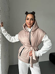 Плащовий жилет на силіконі з поясом і капюшоном на блискавці (р. 42-52) 6514214