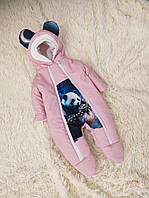 Теплый комбинезон для новорожденных девочек, розовый принт Панда