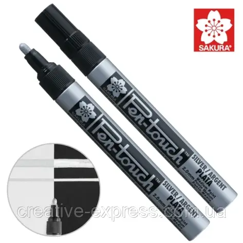 Маркер Pen-Touch Calligraphy Срібло, середній (MEDIUM) 5.0мм, Sakura, фото 1