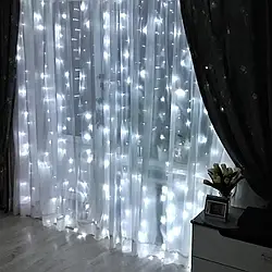 Гірлянда штора 2×2м білий шнур білий лед 240 ламп