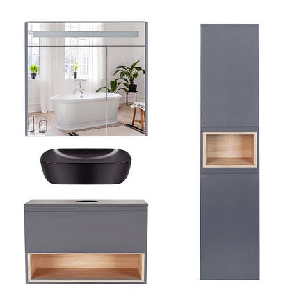 Комплект меблів для ванної Qtap Robin тумба + раковина + дзеркальна шафа + пенал QT044RO42986, фото 2