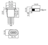 Врізний роз'єм USB Type C - PH2.0-4P гніздо мама вологозахисне 4 пін, фото 5
