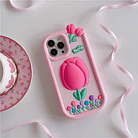 Чехол 3D для телефона iPhone 12 (12 Pro) Тюльпаны розовые
