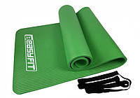 Коврик для йоги и фитнеса 10 мм NBR (зеленый) Наплечная лямка-затяжка в комплекте - Каремат туристический