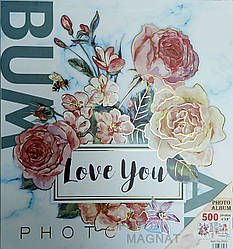 Великий фотоальбом "Квіти із золотим контуром" на 500 фото в подарунковій коробці — МЕГА альбом фото 10х15см