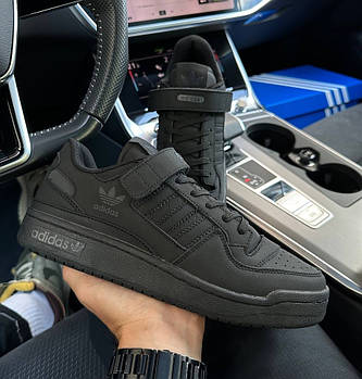 Чоловічі кросівки Adidas Forum 84 Low Black Matte весна осінь повсякденні (чорні). Живе фото. адідас форум