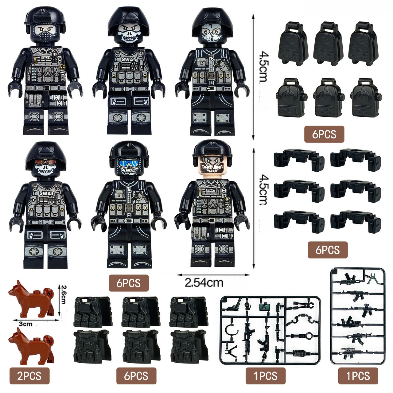 Набір військових фігурок, загін поліції BrickArms 6 шт, зброя та амуніціяEStyle
