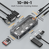 Док станция Type-C Хаб ASOMETECH 10в1 Концентратор HDMI RJ45 USB 3.0