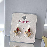 Сережки позолота Xuping Гвоздики пусети з червоним камінням Золото 15.5 мм S15122
