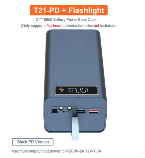 Power Bank Повербанк із швидкою зарядкою коробка для літієвих акумуляторів 21х18650