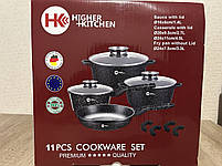 Набір посуду зі сковородою з гранітним покриттям Higher Kitchen HK-314 із 7 предметів круглої форми, фото 4