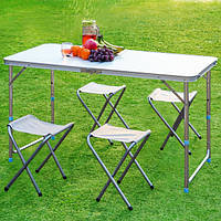 Стіл для пікніка розкладний з 4 стільцями Folding Table 120х70х60 см White