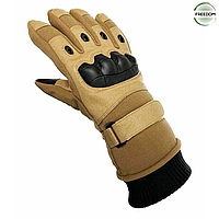Сенсорные зимние перчатки для военных/ Тактические длинные утепленные перчатки с защитой костяшек/ Койот