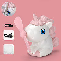 Детский Мини вентилятор для охлаждения воздуха Единорог Unicorn портативный с питанием от USB Розовый BMP