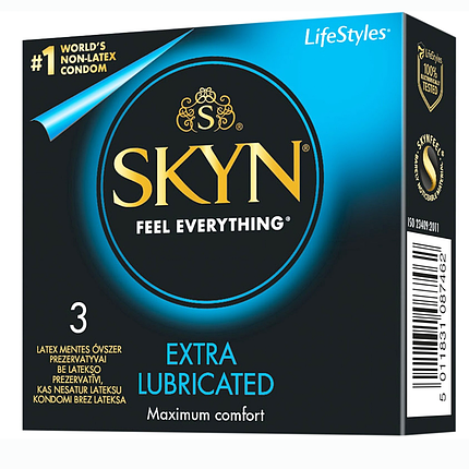 Презервативи Skyn EXTRA LUBE 3 шт. у пакованні безлатексні ультратонкі  з великою кількістю мастила, фото 2