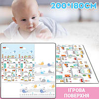 Дитячий двосторонній ігровий килимок розвиваючий для повзання малюків Місто та Океан 1х180х200см