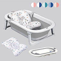 Дитяча ванна для купання (складана з термометром і подушкою) A1 EB-211P Колір: Біло-сіра