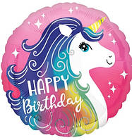 015 Фольгована кулька коло Happy Birthday Єдиноріг 18" Китай