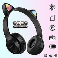 Беспроводные Bluetooth наушники с ушками CAT-ear CEP47-M с LED подсветкой и microSD, AUX, Black BMP