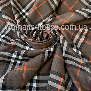 Костюмна тканина принт клітинка Коричневий з помаранчевим