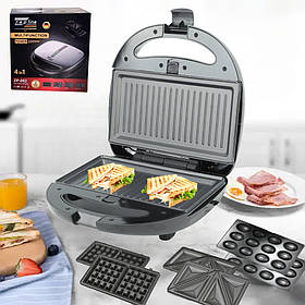Бутербродниця 4 в 1 Zepline ZP-082 2200W Мультимейкер зі змінними панелями вафельниця сендвічниця гриль