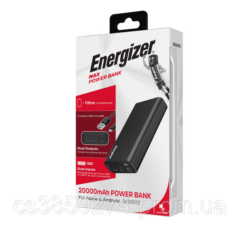 Павербанк для зарядки телефона, внешний аккумулятор Power Bank Energizer UE20012 20000 mAh - фото 9 - id-p1966496711