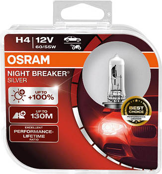 Автолампа OSRAM 64193NBS Night Breaker Silver +100 H4 60/55W 12V P43t 10X2 HardDuopet