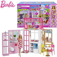 Игровой набор портативный домик и кукла Barbie Барби 2-этажный HHY40 оригинал