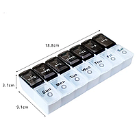 Таблетница органайзер, контейнер для витаминов черно-белый, органайзер для таблеток на 14 ячеек.