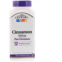 Корица 21st Century Cinnamon Plus Chromium 2000 mg 120 Veg Caps CEN-27383 SX, код: 7517376