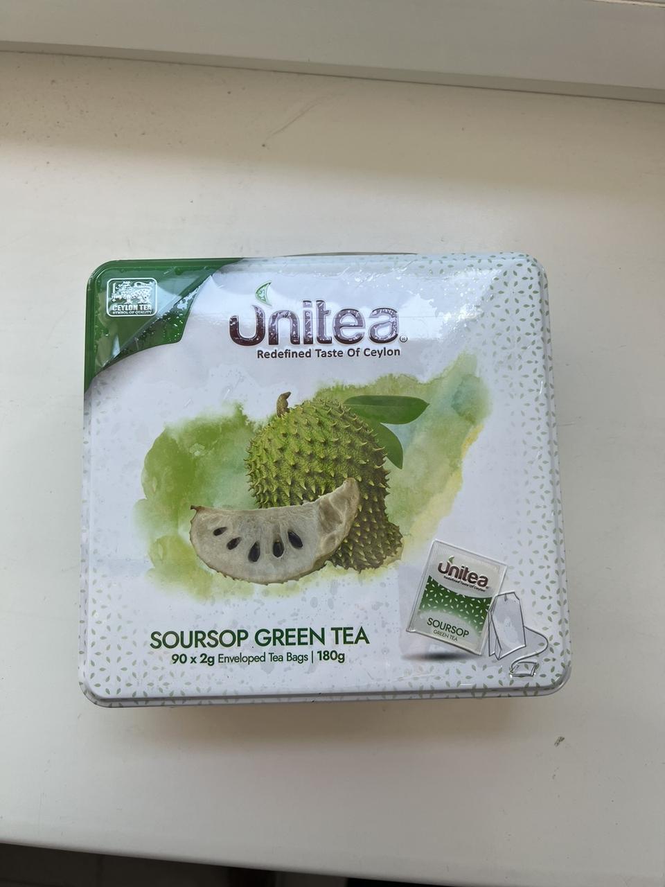 Чай Unitea Lanch Box Soursop Зелений Цейлонський із Саусепом у пакетиках 90 штук. Жерсть банку