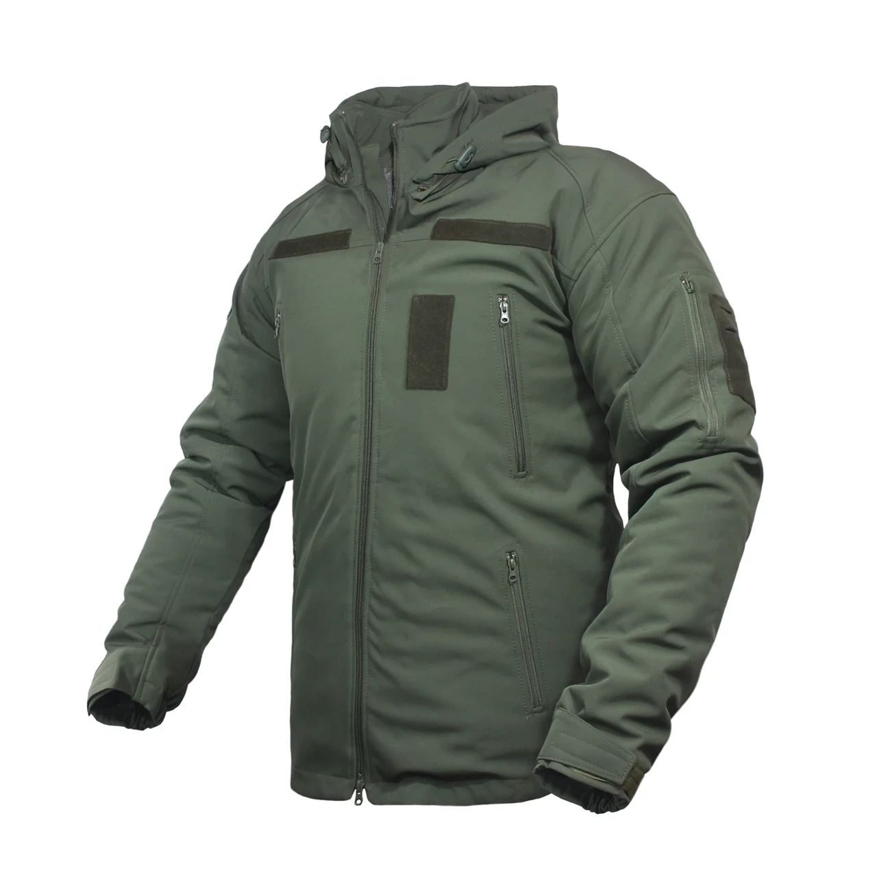 Тактична куртка з липучками зимова SoftShell Олива/ Водовідштовхувальна армійська куртка хакі з капюшоном, фото 1