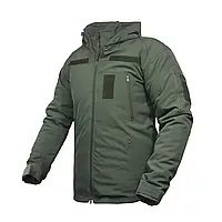 Тактическая куртка с липучками зимняя SoftShell Олива/ Водоотталкивающая армейская куртка хаки с капюшоном