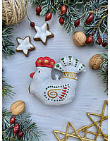 Ялинкова текстильна прикраса новорічна "Півник Різдвяний" ручної роботи, handmade святковий декор