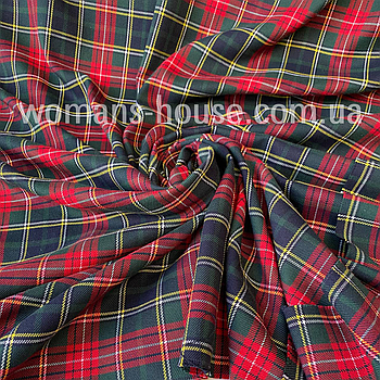 Костюмна тканина принт клітинка Червоний з зеленим