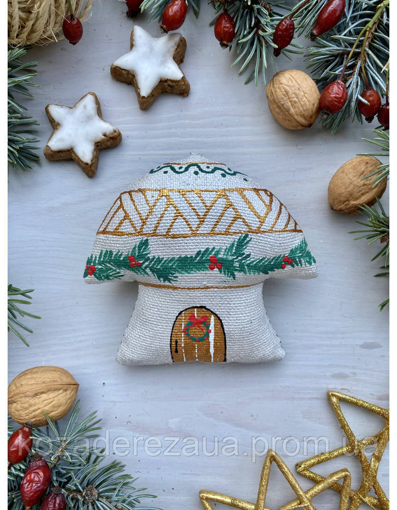 Ялинкова текстильна прикраса новорічна "Хатинка Різдвяна" ручної роботи, handmade святковий декор