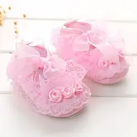 Детские пинетки туфельки с цветами из ткани - на девочку для малышей 10.5 см