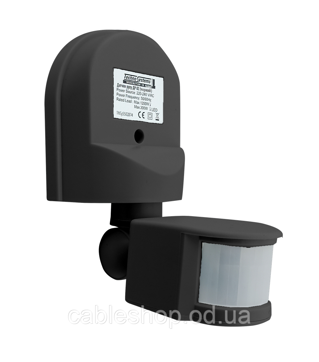 Датчик руху ДР 02 чорний 1200 Вт 180град 12м IP44 TNSy