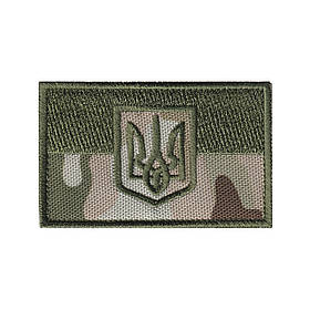 Вишитий шеврон патч "Прапор України з тризубцем" на липучці 50 x 80 мм