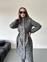 Модное женское пальто силикон 120 норма и батал новинка 2023 42, графит