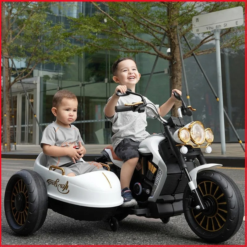 Дитячий двомісний електромотоцикл із коляскою Bambi M 5049 для дітей 3-8 років білий.