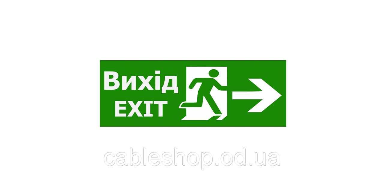 Наклейка "Вихід EXIT праворуч" для аварийного светильника (320*115мм) TNSy, фото 1