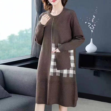 Сукня жіноча повномірна в'язана у коричневому кольорі.Розмір 52-54, фото 1